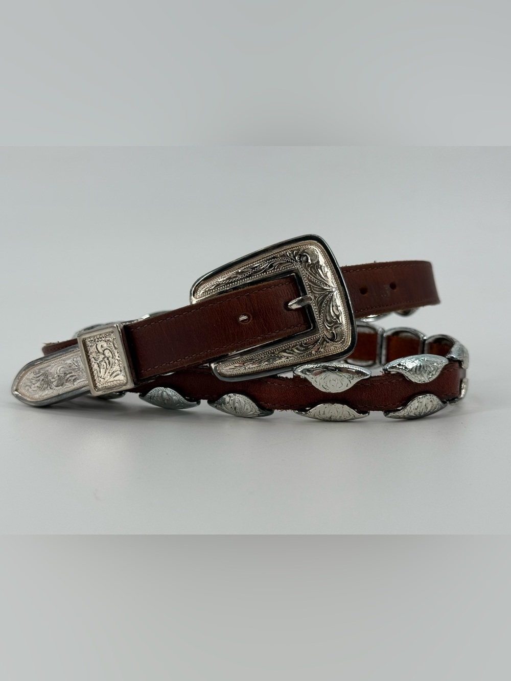 Justin Boots Vintage Western Concho Leather Belt 34